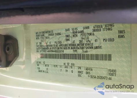 2006 Ford E-150 Commercial/Recreational z USA, uszkodzony, nr VIN 1FTRE14W56HB22232